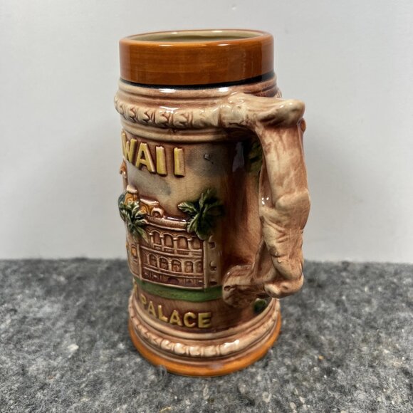 Vintage Japan Glazed Ceramic Hawaii Iolani Palace Beer Stein 7" Tall - Picture 2 of 10